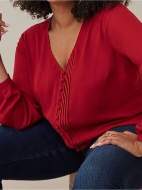 Torrid Georgette Pintuck Button-Front Blouse Red